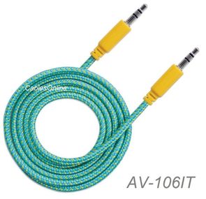 6ft 3.5mm Stereo TRS Male to Male Braided Audio Cable, Teal/Yellow