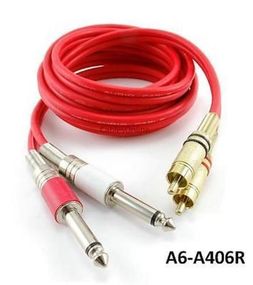 6ft Flexible Dual 1/4" TS Mono Male Plug to 2-RCA Plug Male Red Audio Cable