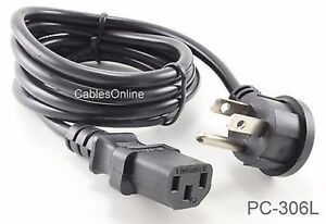 6ft Flat Plug AC Power Cord, Flat Right-Angle NEMA 5-15P to IEC C13, 18 AWG