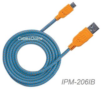 6ft Braided Hi-Speed USB A Male to Micro-B Male Device Cable, Blue/Orange