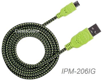 6ft Braided Hi-Speed USB A Male to Micro-B Male Device Cable, Black/Green