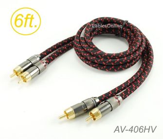 6ft Premium PRO 2-RCA Male to Male Gold-Plated Flexible Woven Audio Cable