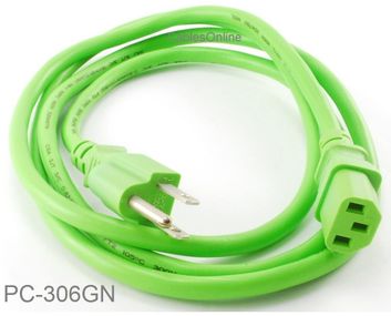 3-Conductor AC Power Cable, 18AWG, NEMA 5-15P to IEC C13, Green