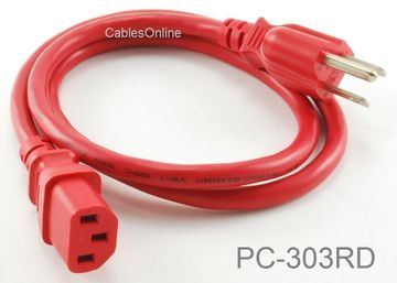3-Conductor AC Power Cable, 18AWG, NEMA 5-15P to IEC C13, Red