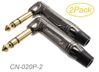 2-Pack Right-Angle 1/4" 6.3mm TRS Brass Solder-Type Male Gold Plated Connectors