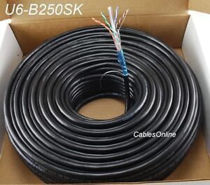 250ft CAT6e Shielded RJ45 FTP Solid Pure Copper Black Ethernet Bulk Cable