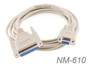 10ft DB9 Female to DB25 Female Serial Null Modem Cable