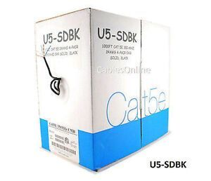 1000ft CAT5e RJ45 24AWG 350mhz CMR Solid Black Ethernet Cable Pull Box