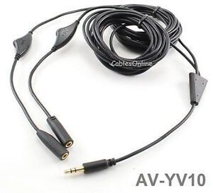 10ft 3.5mm Stereo Headset Audio Splitter with Separate Volume Controls