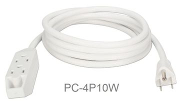 10ft 3-Outlet Power Extension Cord, 16AWG, NEMA 5-15P to 3 NEMA 5-15R, White