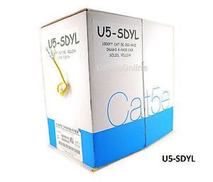 1000ft CAT5e RJ45 24AWG 350mhz CMR Solid Yellow Ethernet Cable Pull Box
