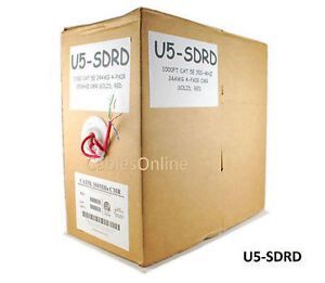 1000ft CAT5e RJ45 24AWG 350mhz CMR Solid Red Ethernet Cable Pull Box