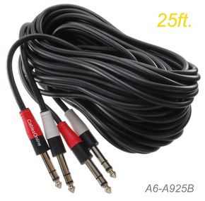 25ft Dual 1/4" Stereo TRS Male to Male Shielded Instrument Pro Audio Cable