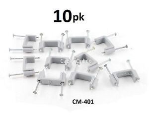 10-PACK Flat Design 2-Nail Plastic Wall Mount Cable Clips
