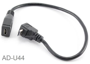 9" USB Micro-B Male Right Angle (Up Position) to Female Extension Cable