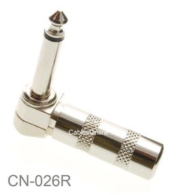 1/4" Mono TS 6.35mm Right Angle Solder-Type Phono Male Audio Connector, CN-026R