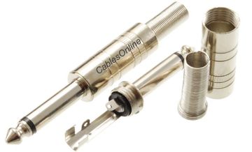 1/4" Mono TS 6.35mm Metal Solder-Type Male Connector w/ Spring Relief