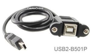 1.5ft USB-2.0 B-Female Panel Mount to Mini 5-Pin Male Cable