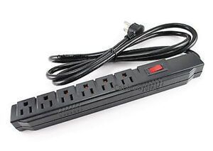 6 Outlet Horizontal Surge Power Strip, 250 Joules w/ 90 Degree 6ft Cable