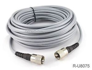 75ft RG-8/U Mini (RG8X) Coax UHF PL-259 Male/Male Grey Antenna Cable