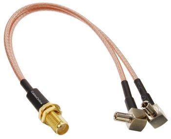 7in SMA Female Bulkhead Jack to 2x TS9 Male Right-Angle RG316 Y-Cable