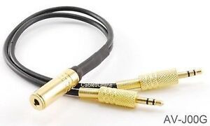 8" 3.5mm Stereo Female / Dual Male Audio Joiner, Gold