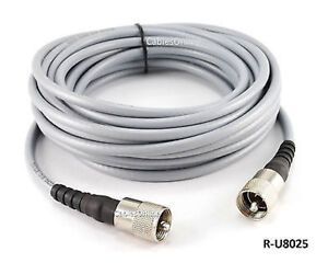 25ft RG-8/U Mini (RG8X) Coax UHF PL-259 Male/Male Grey Antenna Cable