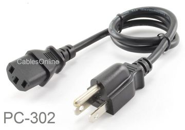 2ft 3-Conductor, 18AWG, NEMA 5-15P to IEC C13 AC Power Cable, Black