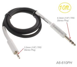 10ft Premium 3.5mm Stereo Male to 1/4" Stereo TRS Male Audio Cable