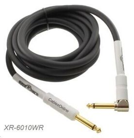 10ft High Performance 1/4" TS Male to 1/4" TS Male Right-Angle Instrument Cable