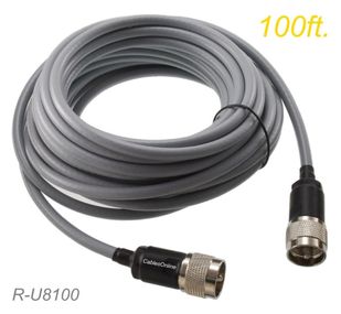 100ft RG-8/U-Mini (RG8X) Coax UHF PL-259 Male/Male Grey Coax Cable