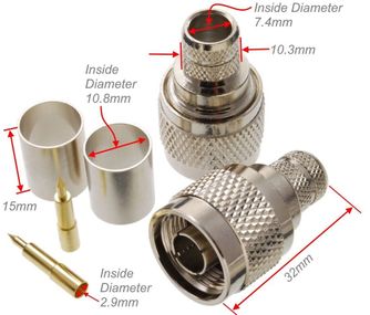 N Male Crimp Type RF Connectors for RG8/RG213/LMR400 Coax Wire