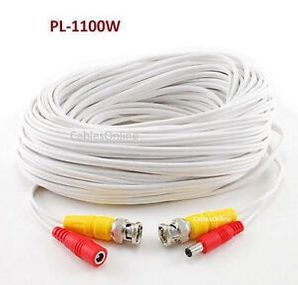 100ft White CCTV Security Camera M/F DC Power Cable w/ BNC Male Plugs