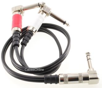 1.5ft 1/4" TRS Stereo Plug to Dual 1/4" TS Mono Plugs Right-Angle Audio Cable