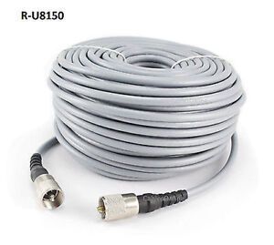 150ft RG-8/U Mini (RG8X) Coax UHF PL-259 Male/Male Grey Antenna Cable