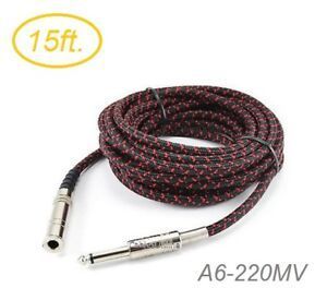 15ft CablesOnline 1/4" Mono Male to Female Woven Guitar/Bass Extension Cable
