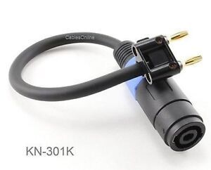 1ft Dual Banana Black Plug to Speakon Female Type Speaker/Amplifier Jumper Cable