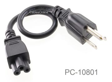 1ft Replacement 3-Pin Laptop/Notebook AC Power Cord / Cable, for 3-Prong Charger
