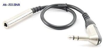 1ft Rean 1/4 inch 6.3mm Right-Angle Male to Female Extension Stereo Audio Cable