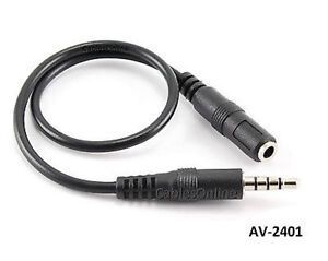 1ft 3.5mm (1/8") Stereo TRRS 4-Pole Male to Female Cable