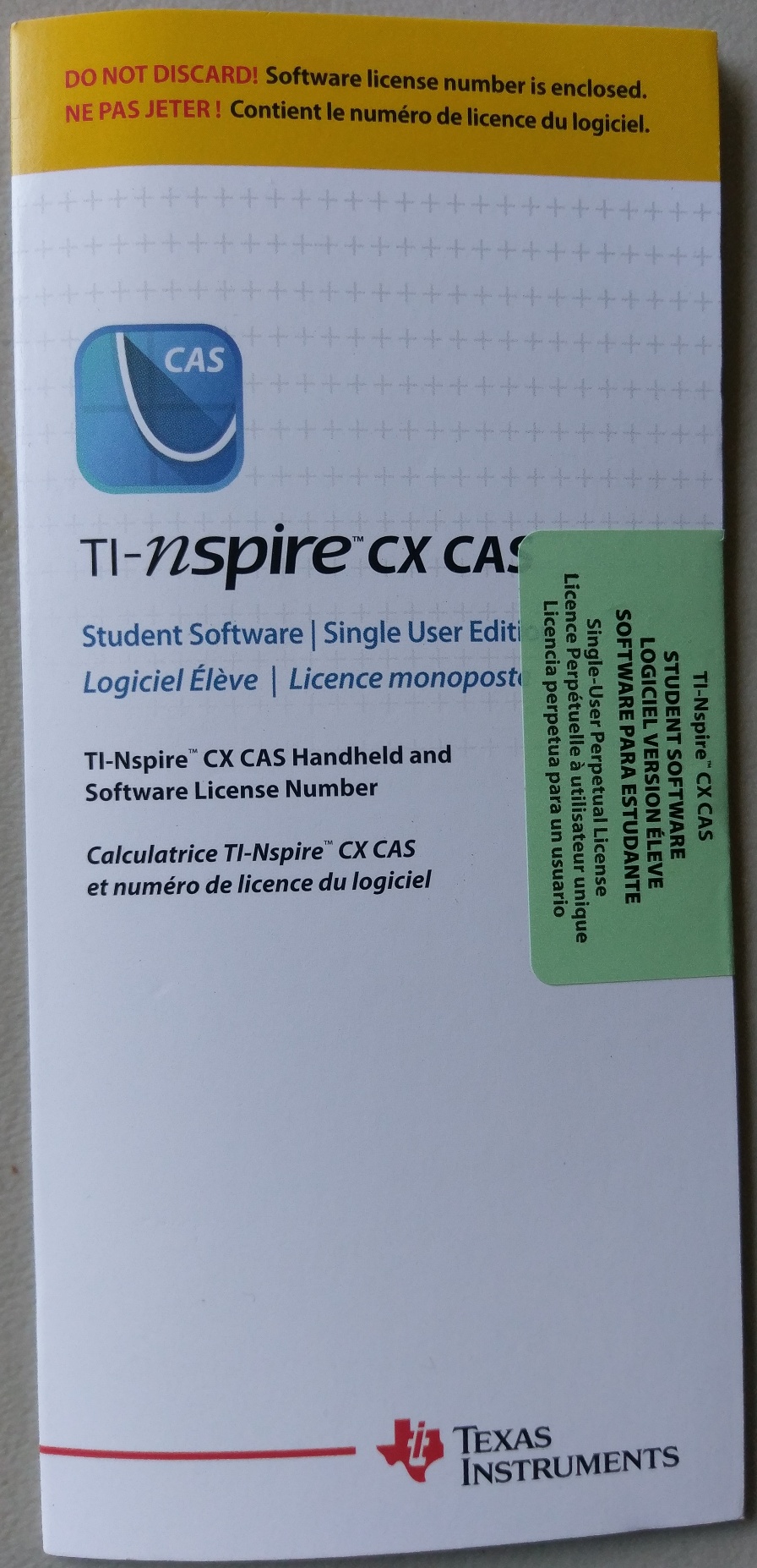 Texas Instruments TINspire CX CAS Student Software (Individual License)