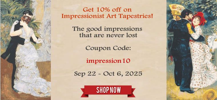 Get 10% off on Impressionist Tapestry Wall Hangings - Monet, Van Gogh Art Tapestries Reproductions