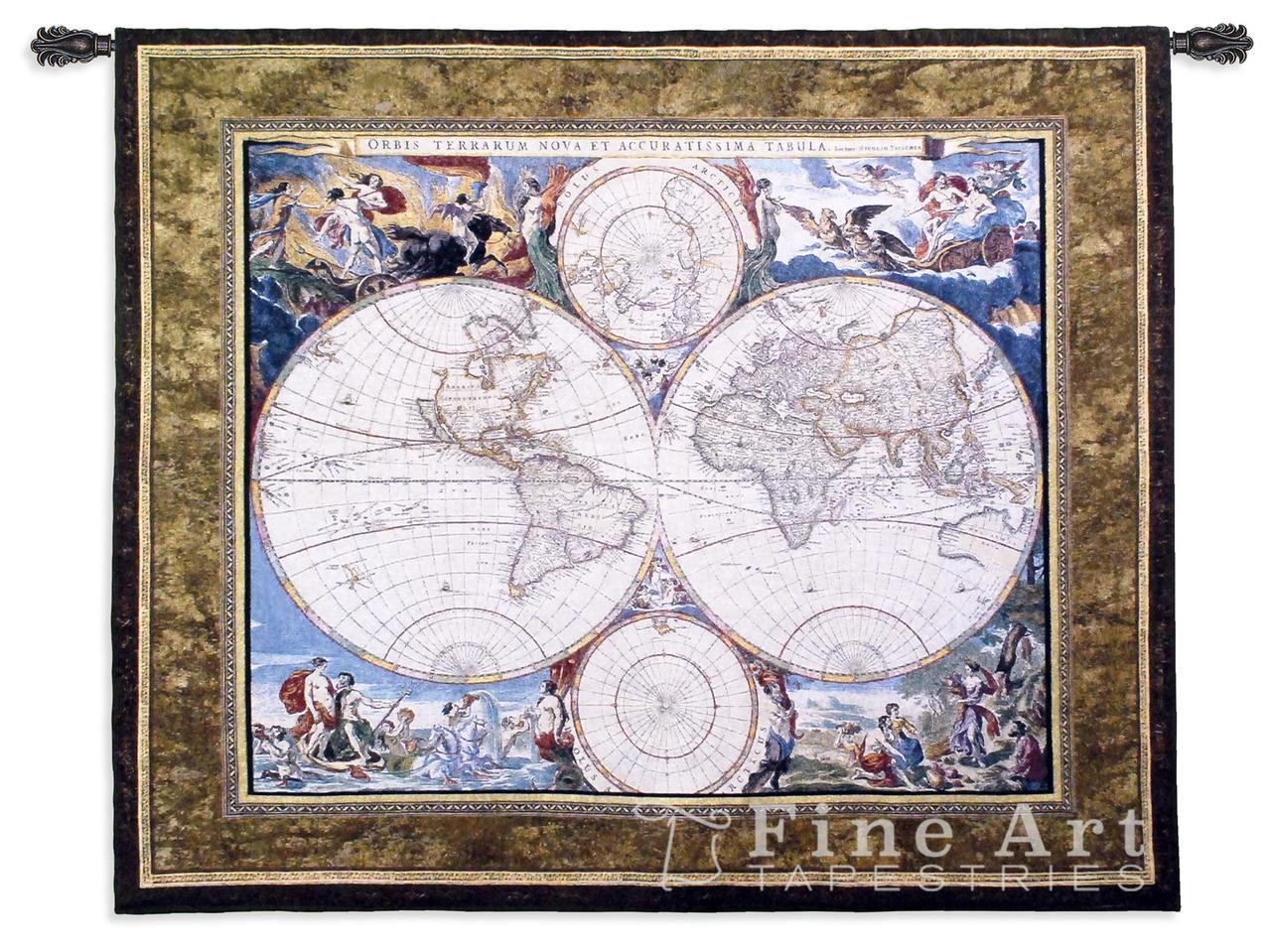 World Map Geographical Tapestry Wall Hanging, H42" x W52"