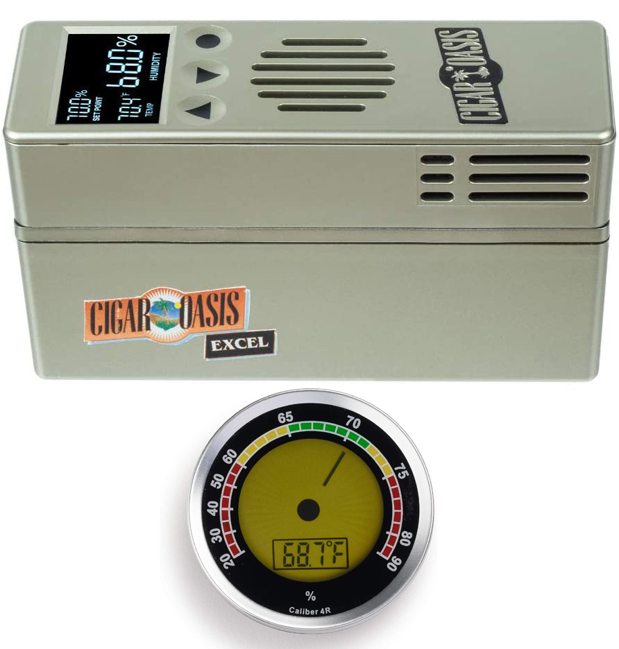 Excel 3.0 Electronic Cigar Humidifier with Silver Digital Analog Hygrometer
