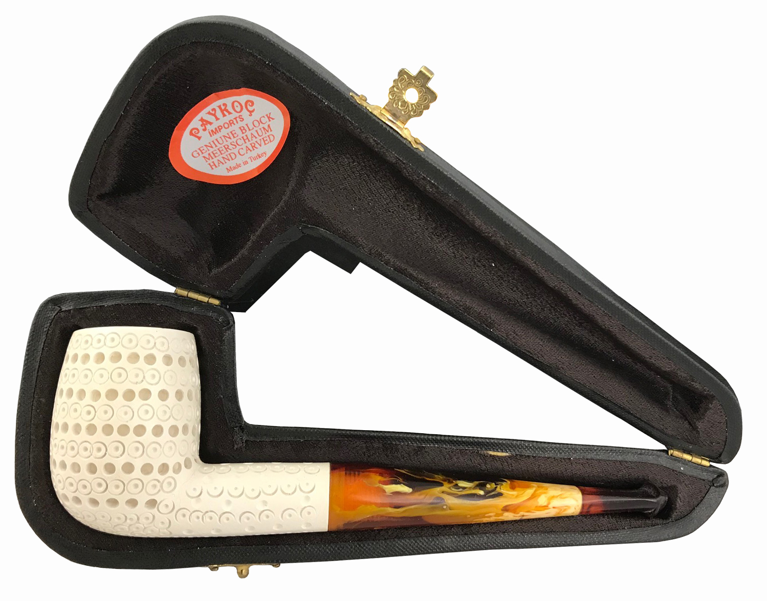 Medium Lattice Straight White Genuine Block Turkish Meerschaum Smoking Pipe With Case