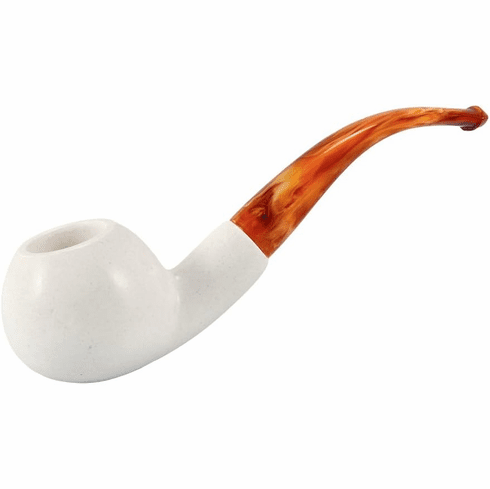 Medium Full Bent Smooth White Genuine Block Turkish Meerschaum Pipe With Case