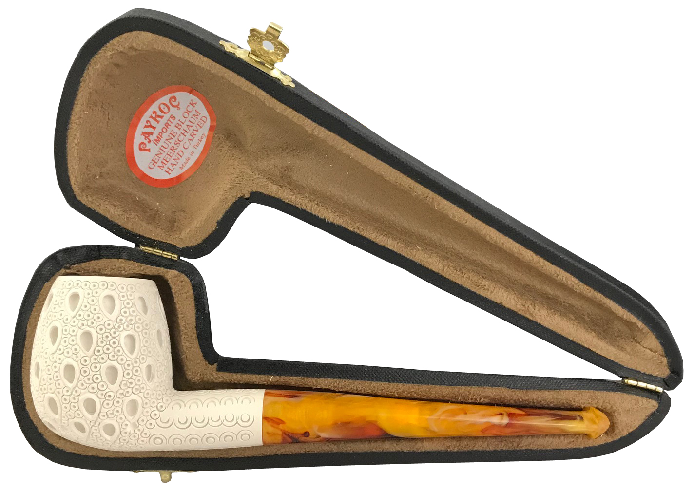 Medium Lattice Straight White Turkish Meerschaum Smoking Pipe