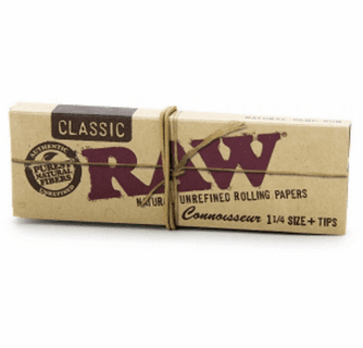 Raw Classic Connoisseur Pack Unrefined 1-1/4 Cigarette Rolling Papers & Tips