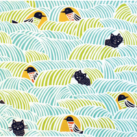 Visit Musubi Kata Kata Cats and Birds Furoshiki 70cm