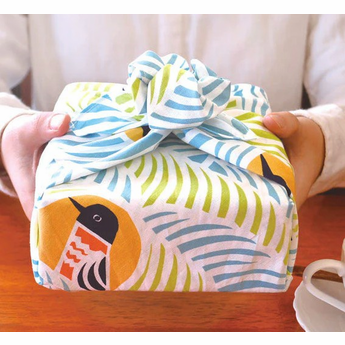 Musubi Kata Kata Cats and Birds Furoshiki 70cm Green